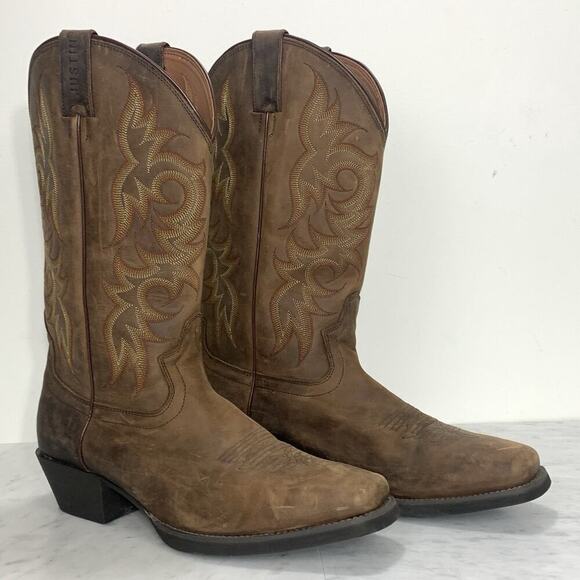 JUSTIN Stampede Western Boots Men 11 D Brown Cowboy Leather 2552 - Picture 1 of 8